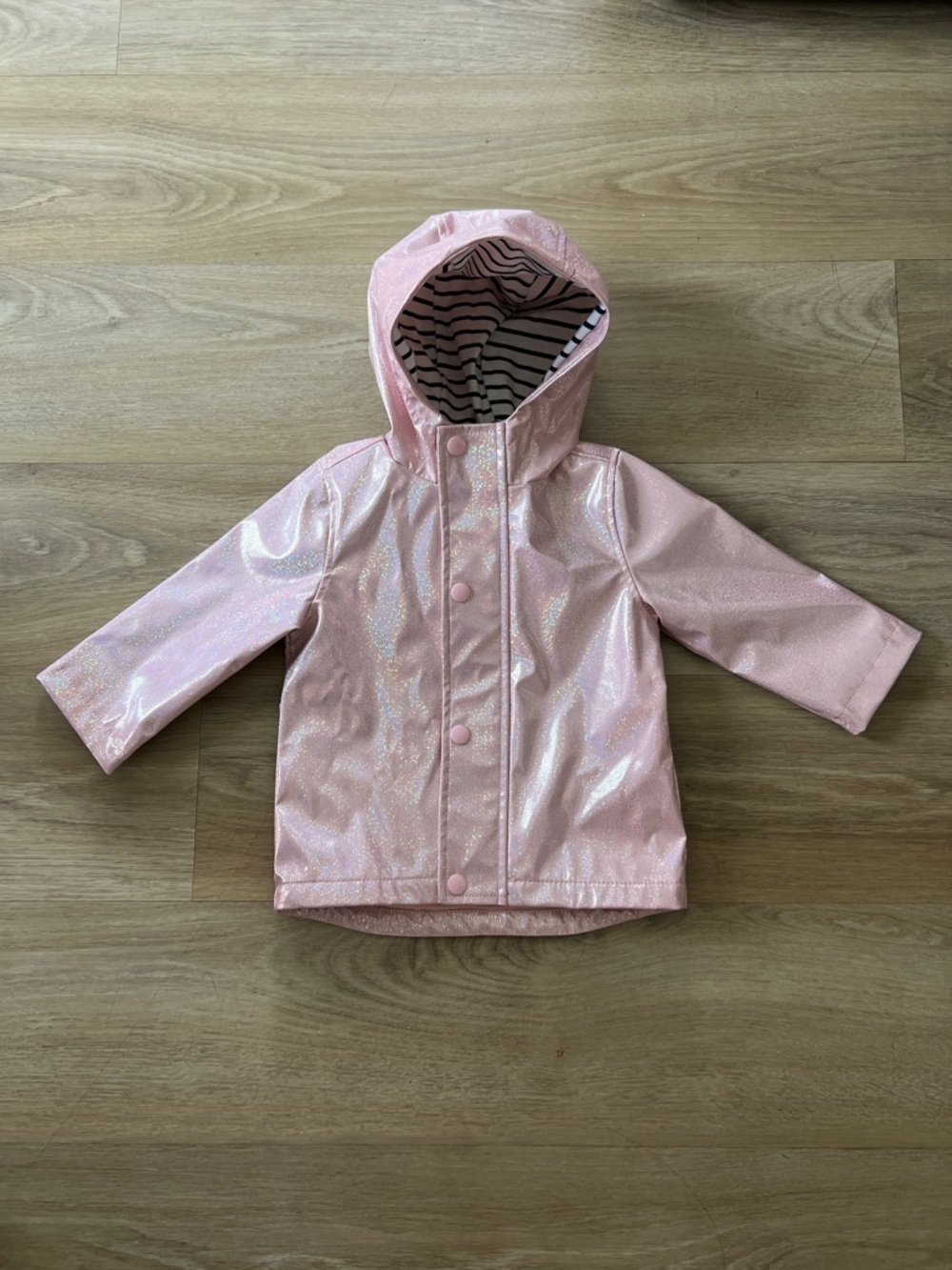 Kids Glittery Pink Hooded Rain Jacket
